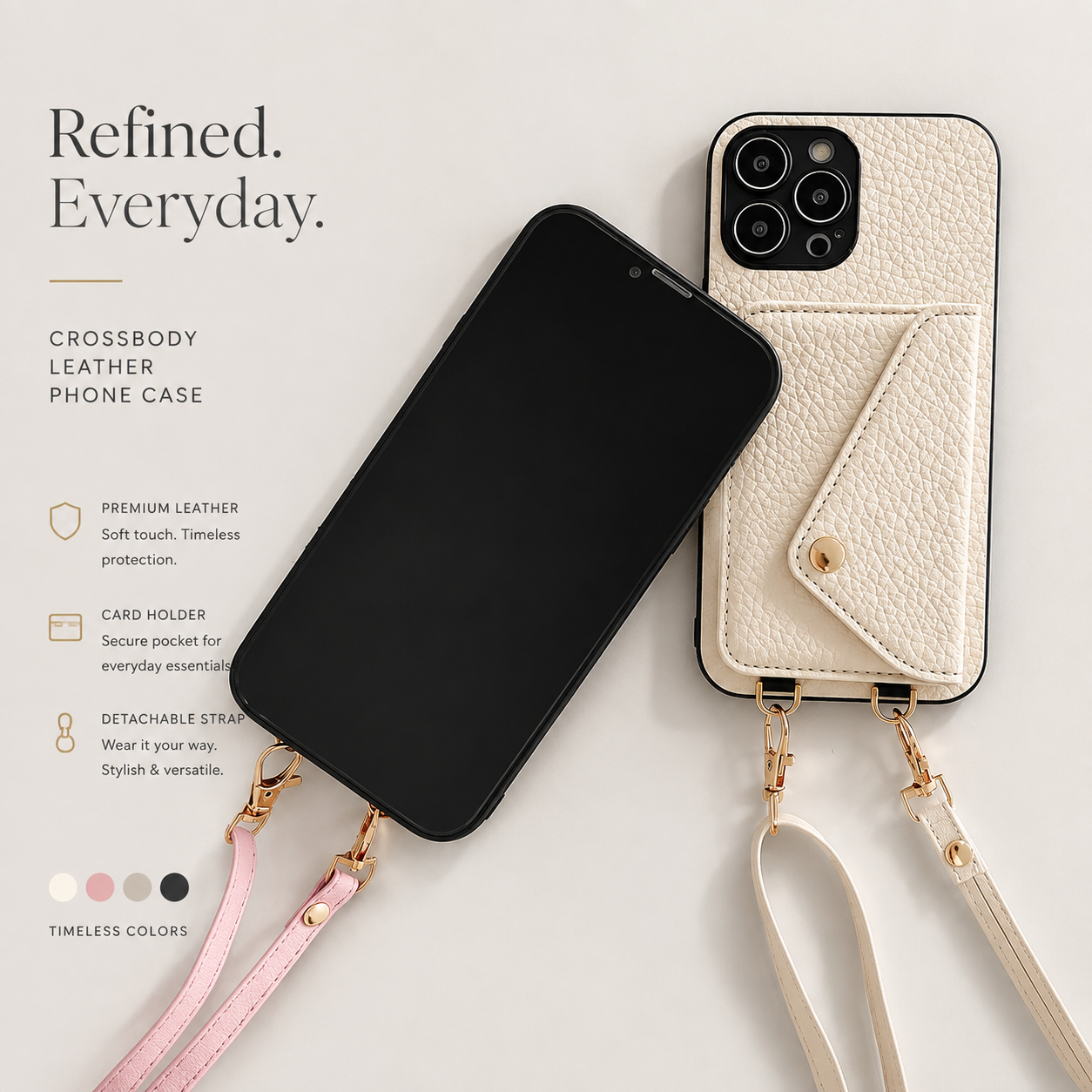 Premium Luxury iPhone Case MagSafe Compatible Crossbody Wallet Leather Cover Card Holder Strap Shockproof Camera Protection Slim Design Finish