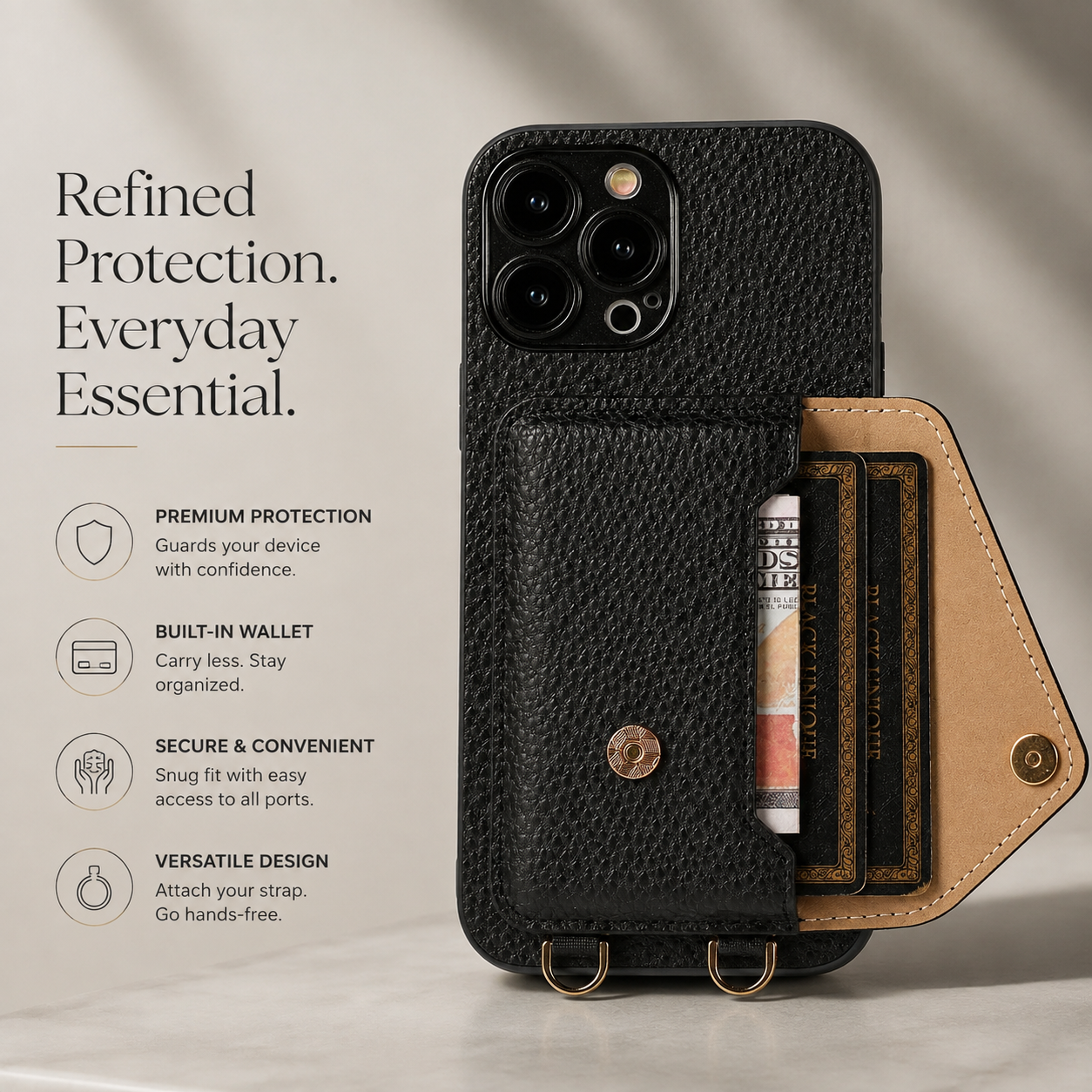 Premium Luxury iPhone Case MagSafe Compatible Crossbody Wallet Leather Cover Card Holder Strap Shockproof Camera Protection Slim Design Finish