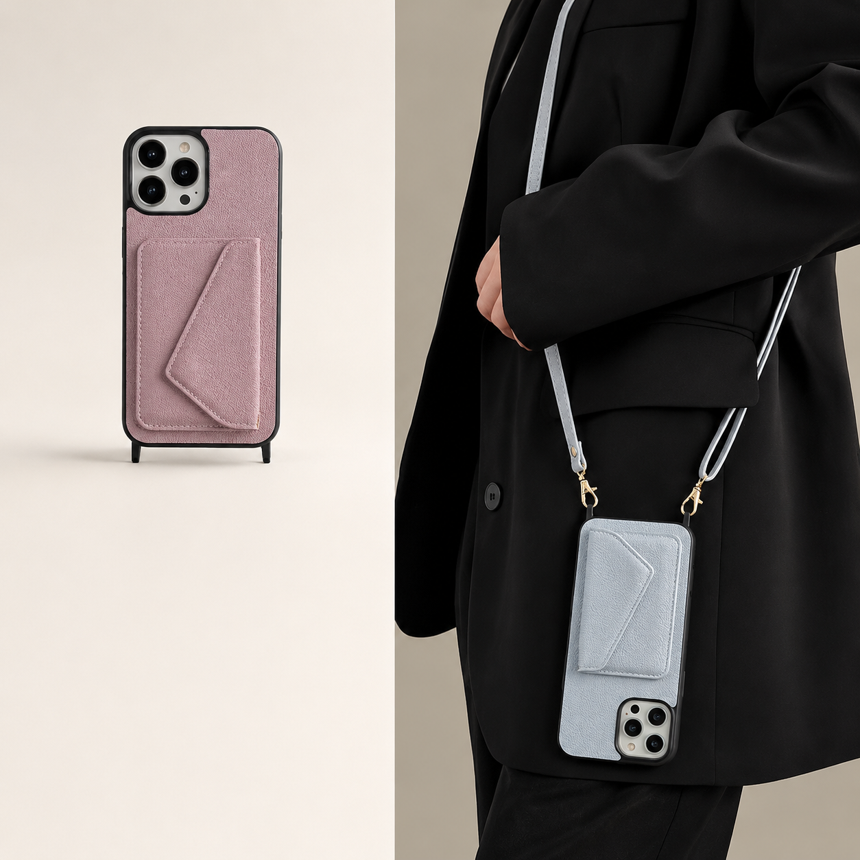 Premium Luxury iPhone Case MagSafe Compatible Crossbody Wallet Leather Cover Card Holder Strap Shockproof Camera Protection Slim Design Finish