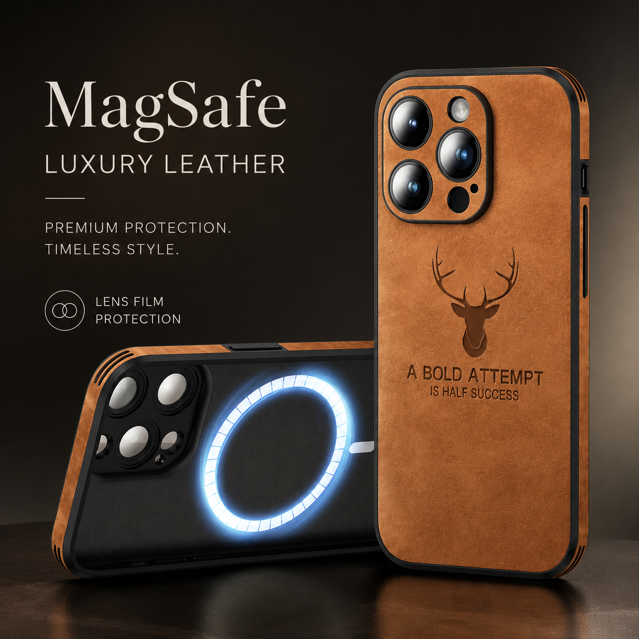 Premium Luxury iPhone Case MagSafe Compatible Deer Leather Texture Silicone Cover Shockproof Camera Lens Protection Slim Bumper Durable Design Finish