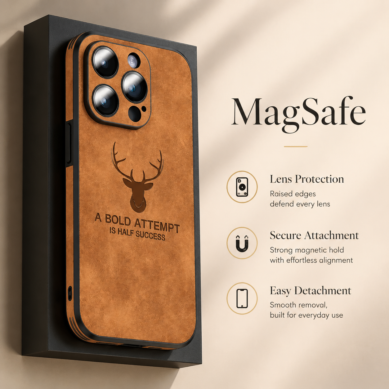 Premium Luxury iPhone Case MagSafe Compatible Deer Leather Texture Silicone Cover Shockproof Camera Lens Protection Slim Bumper Durable Design Finish