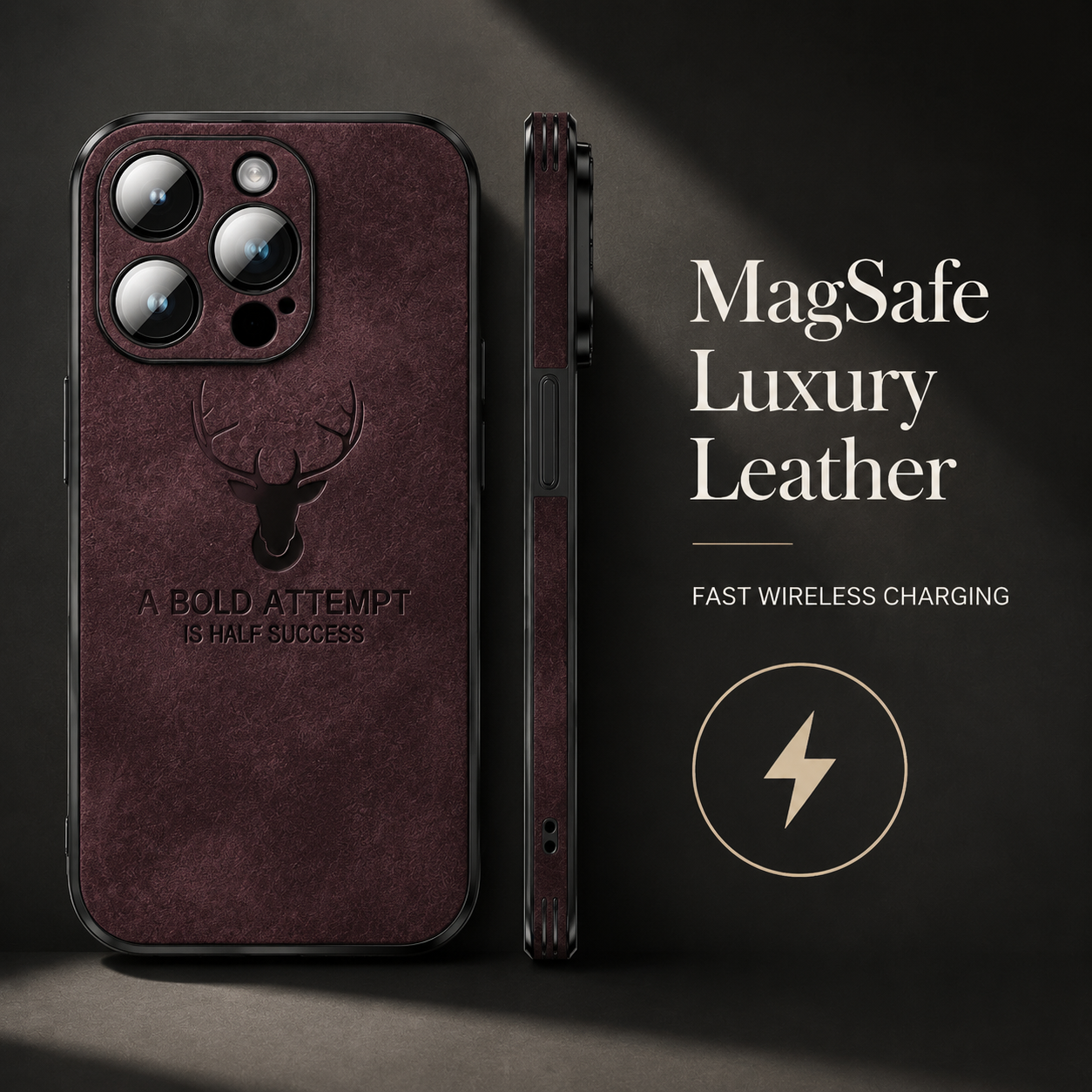 Premium Luxury iPhone Case MagSafe Compatible Deer Leather Texture Silicone Cover Shockproof Camera Lens Protection Slim Bumper Durable Design Finish