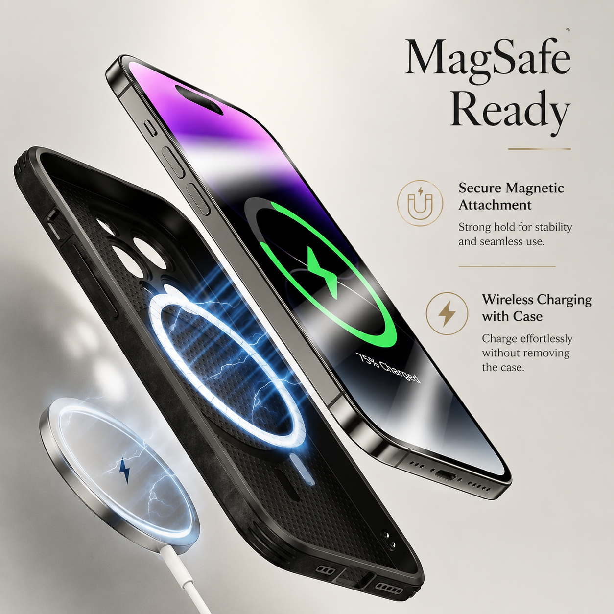 Premium Luxury iPhone Case MagSafe Compatible Deer Leather Texture Silicone Cover Shockproof Camera Lens Protection Slim Bumper Durable Design Finish