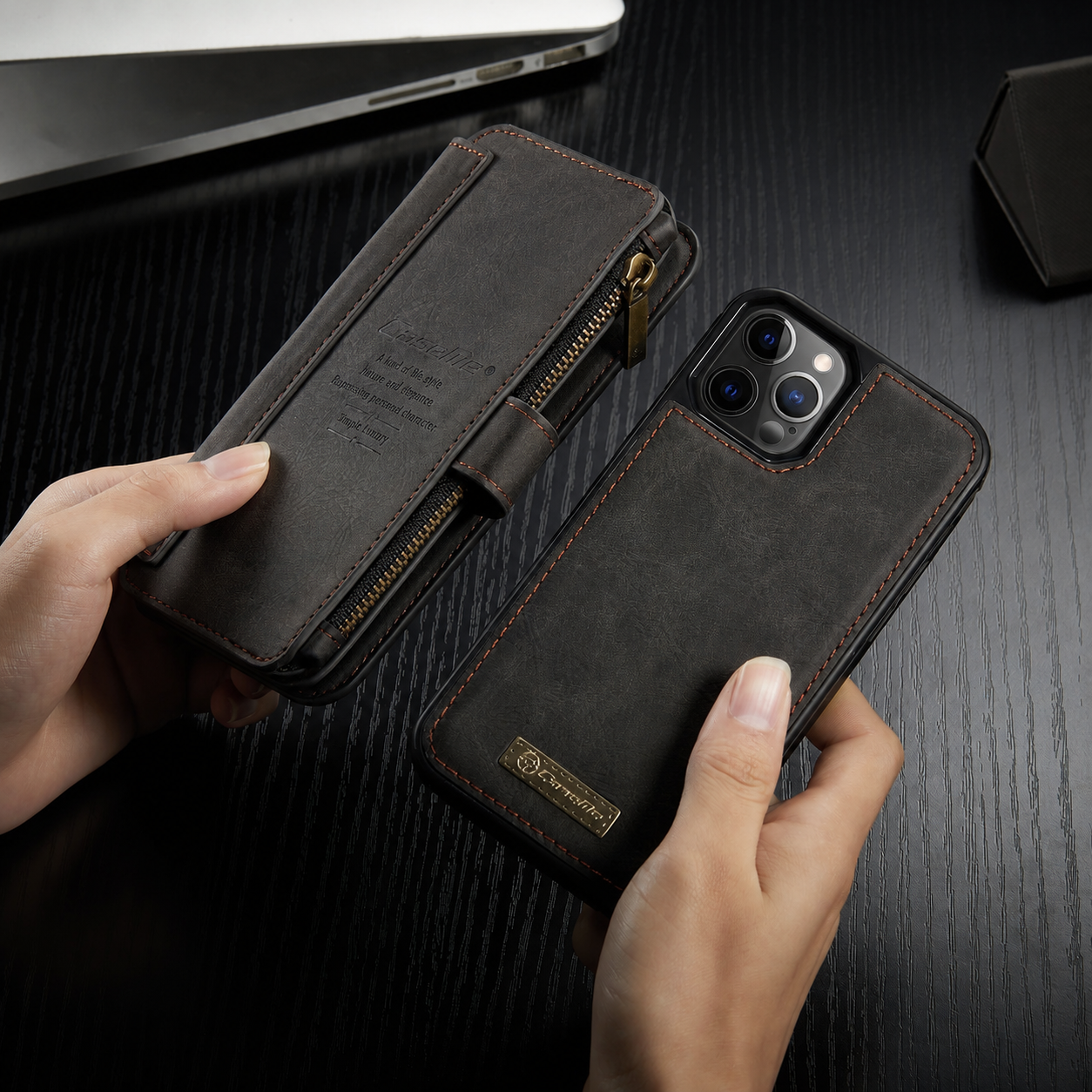 Premium Luxury iPhone Case MagSafe Compatible Detachable Leather Wallet Cover Flip Stand Card Holder Shockproof Camera Protection Slim Design Finish