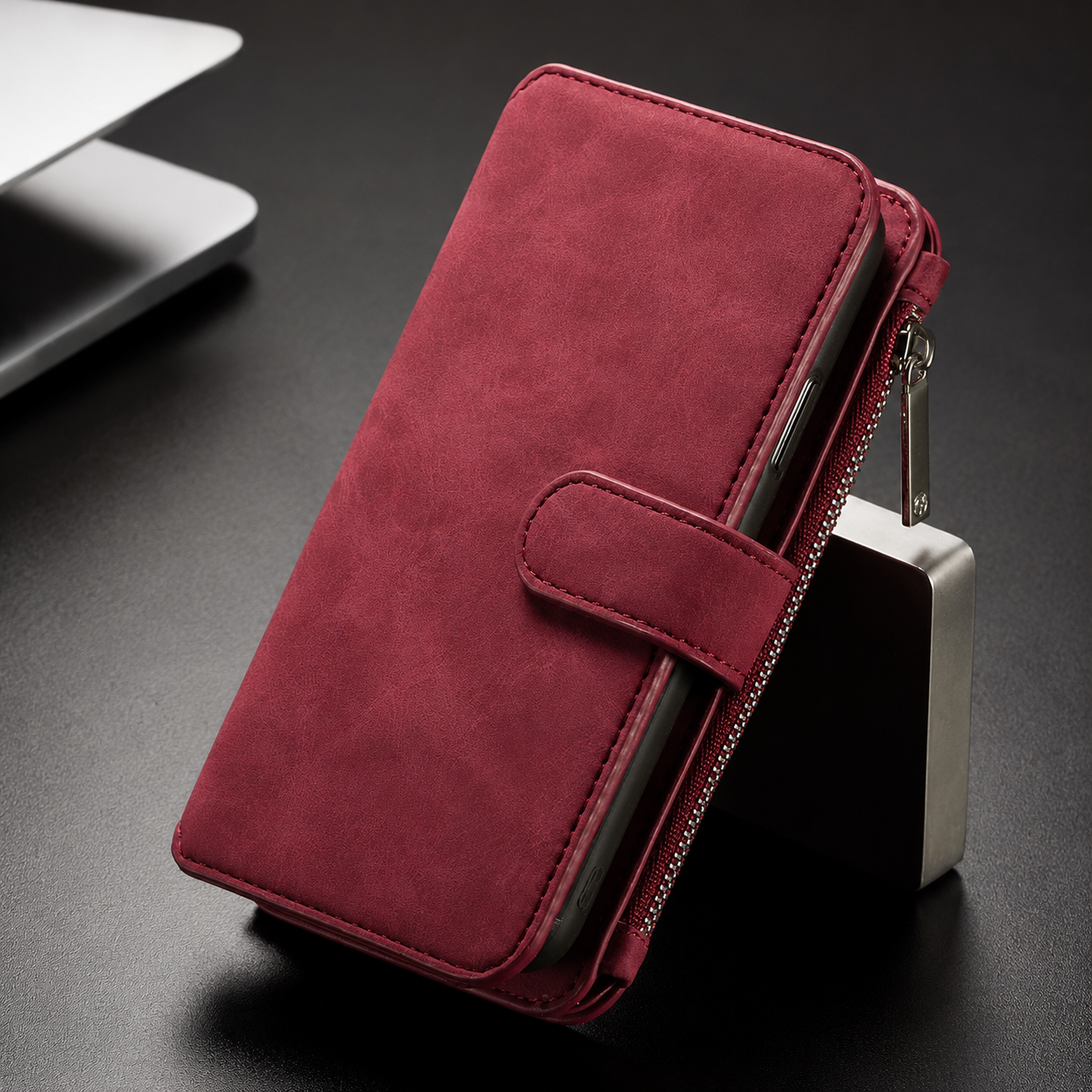 Premium Luxury iPhone Case MagSafe Compatible Detachable Leather Wallet Cover Flip Stand Card Holder Shockproof Camera Protection Slim Design Finish