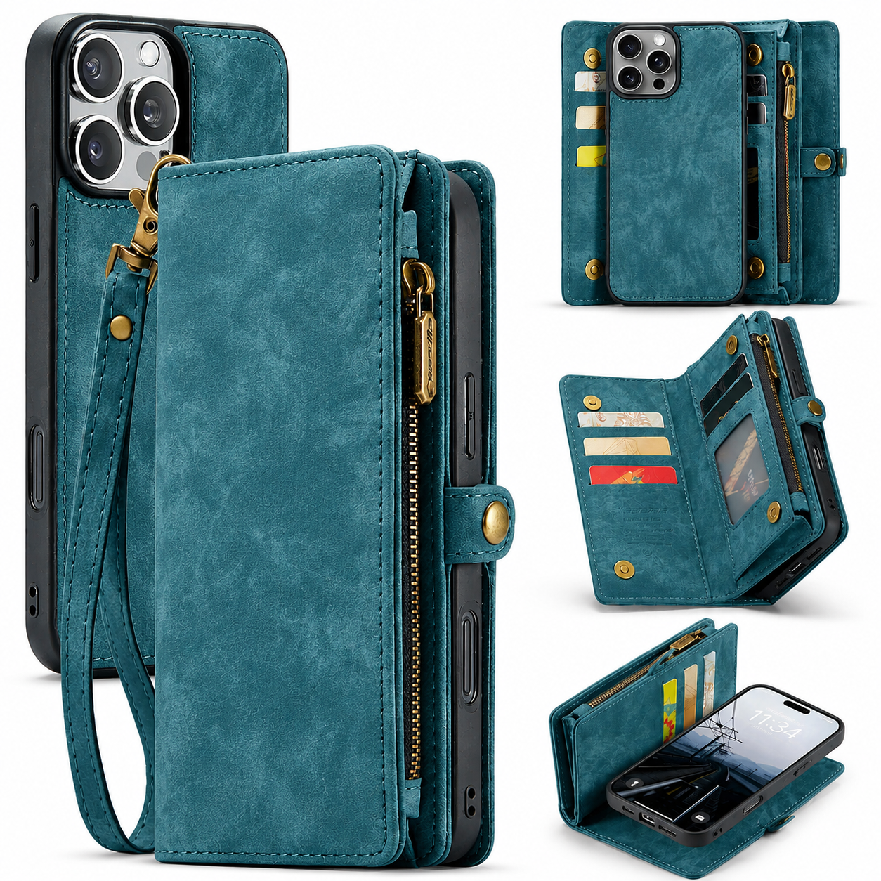 Premium Luxury iPhone Case MagSafe Compatible Detachable Leather Wallet Cover Flip Stand Card Holder Shockproof Camera Protection Slim Design Finish