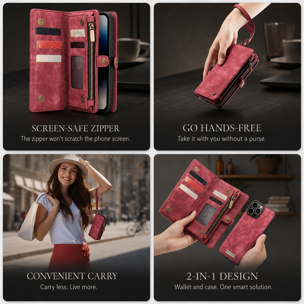 Premium Luxury iPhone Case MagSafe Compatible Detachable Leather Wallet Cover Flip Stand Card Holder Shockproof Camera Protection Slim Design Finish