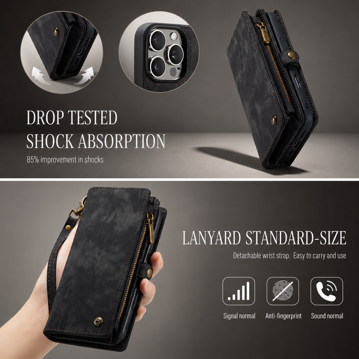 Premium Luxury iPhone Case MagSafe Compatible Detachable Leather Wallet Cover Flip Stand Card Holder Shockproof Camera Protection Slim Design Finish
