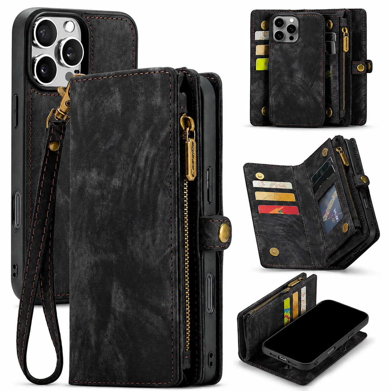 Premium Luxury iPhone Case MagSafe Compatible Detachable Leather Wallet Cover Flip Stand Card Holder Shockproof Camera Protection Slim Design Finish
