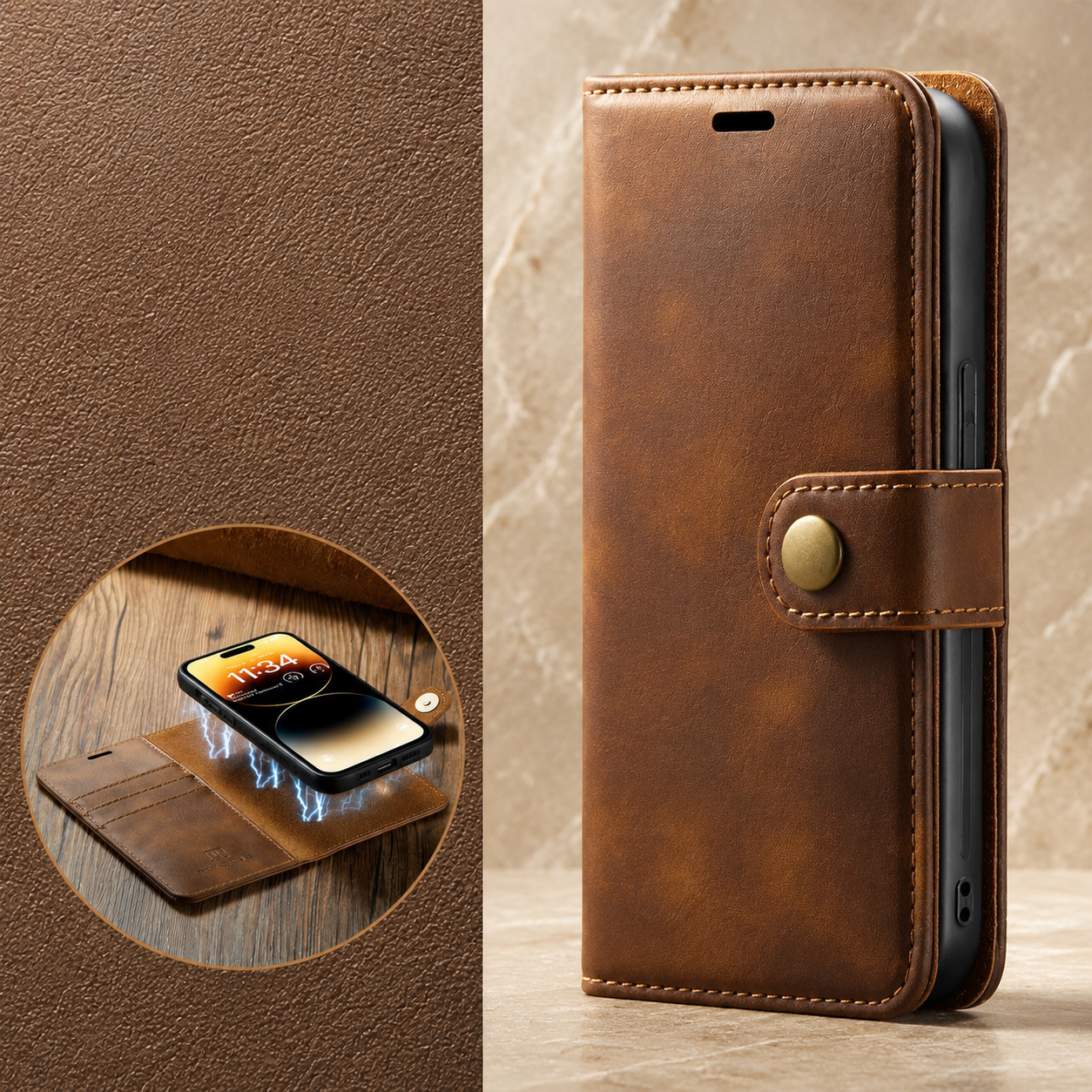 Premium Luxury iPhone Case MagSafe Compatible Detachable Magnetic Wallet Leather Cover Card Holder Shockproof Camera Protection Slim Design Finish