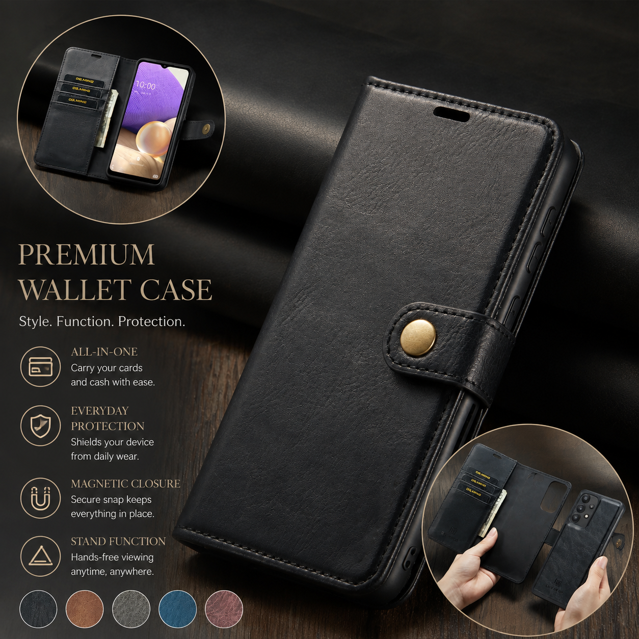 Premium Luxury iPhone Case MagSafe Compatible Detachable Magnetic Wallet Leather Cover Card Holder Shockproof Camera Protection Slim Design Finish