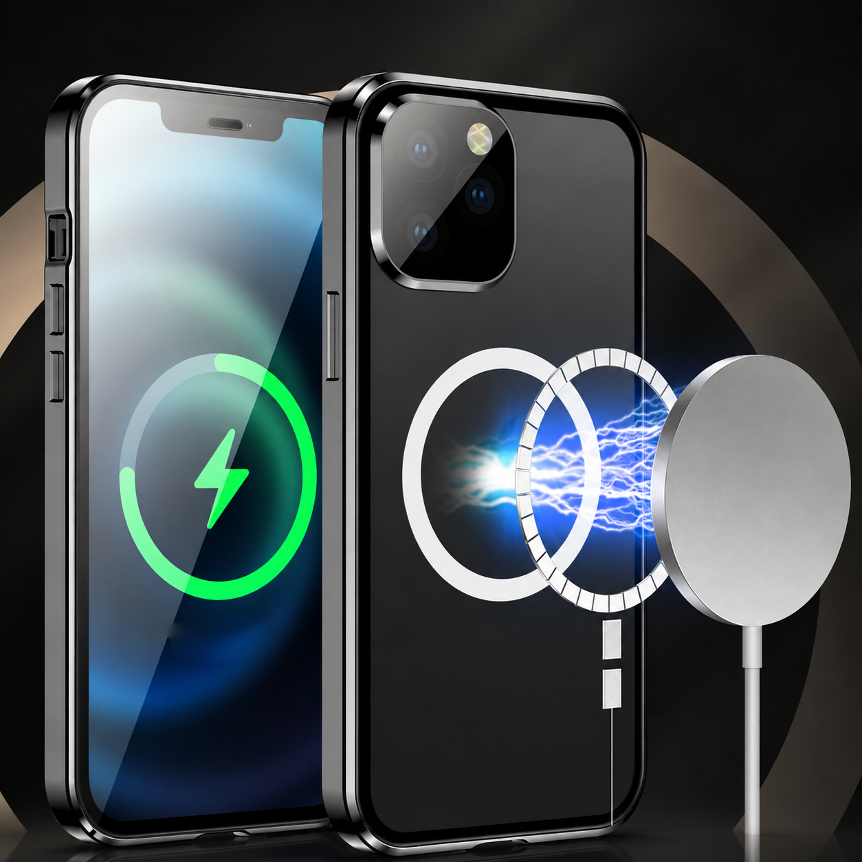 Premium Luxury iPhone Case MagSafe Compatible Double Sided Tempered Glass Metal Frame Cover Shockproof 360 Full Body Camera Protection Slim Design Finish