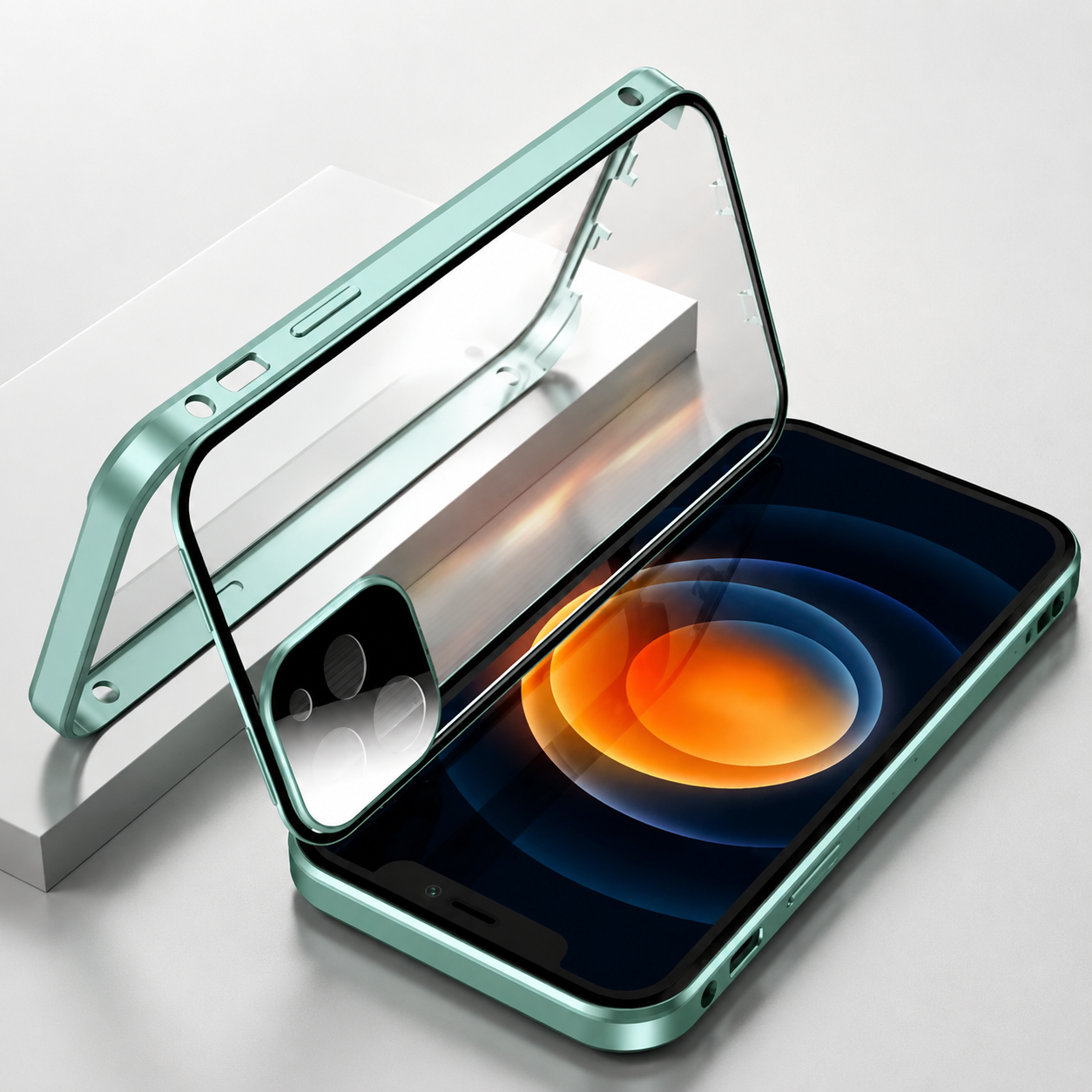Premium Luxury iPhone Case MagSafe Compatible Double Sided Tempered Glass Metal Frame Cover Shockproof 360 Full Body Camera Protection Slim Design Finish