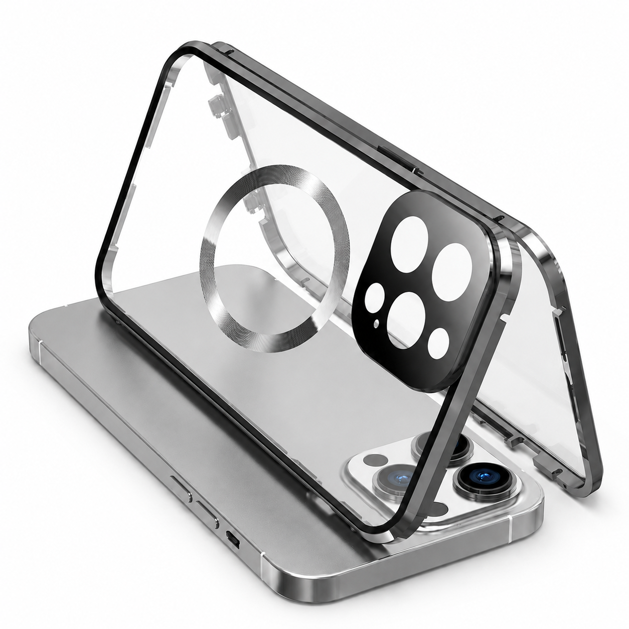 Premium Luxury iPhone Case MagSafe Compatible Double Sided Tempered Glass Metal Frame Cover Shockproof 360 Full Body Camera Protection Slim Design Finish
