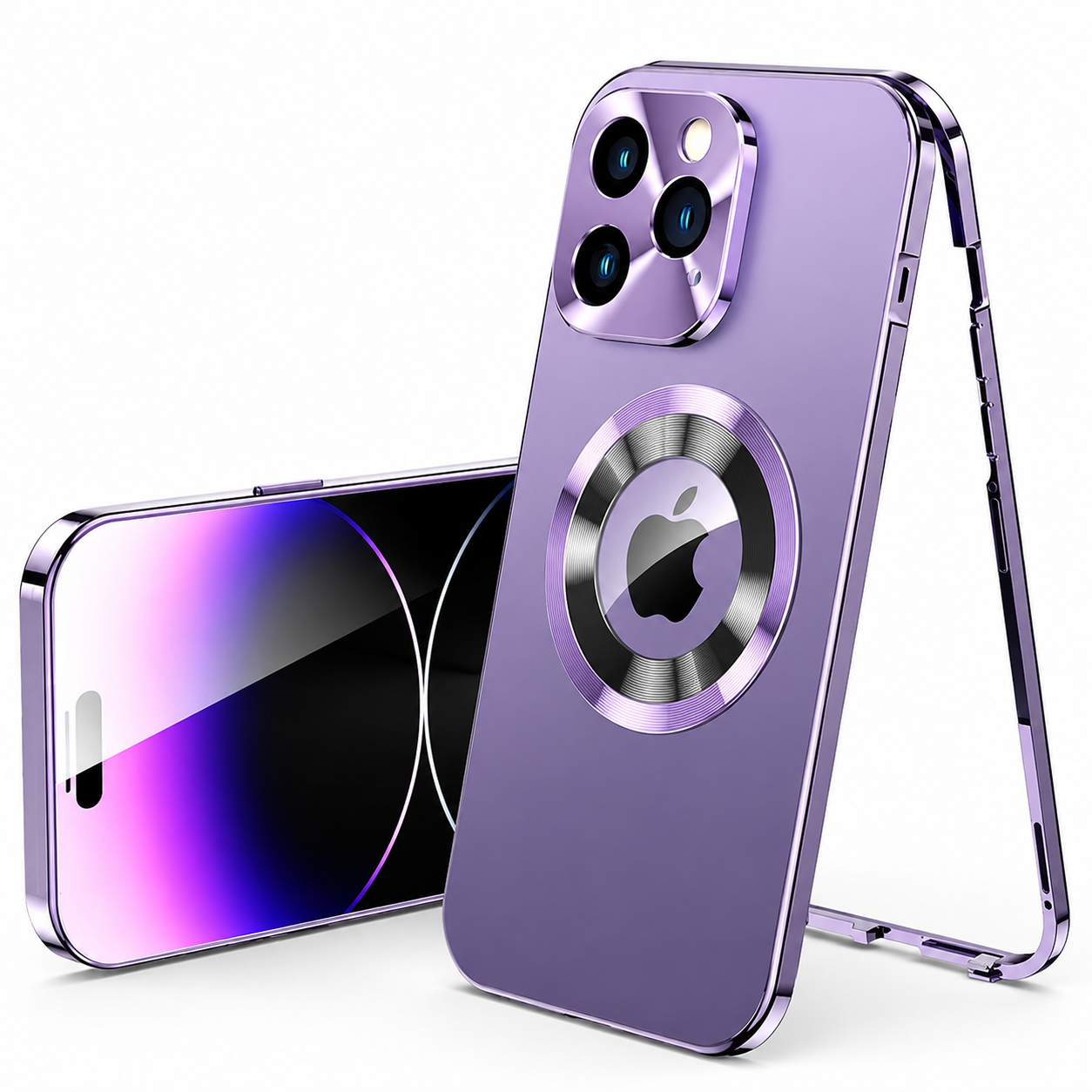 Premium Luxury iPhone Case MagSafe Compatible Double Sided Tempered Glass Privacy Cover Metal Frame Shockproof 360 Full Body Camera Protection Slim Design Finish