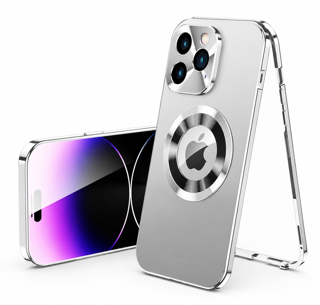 Premium Luxury iPhone Case MagSafe Compatible Double Sided Tempered Glass Privacy Cover Metal Frame Shockproof 360 Full Body Camera Protection Slim Design Finish