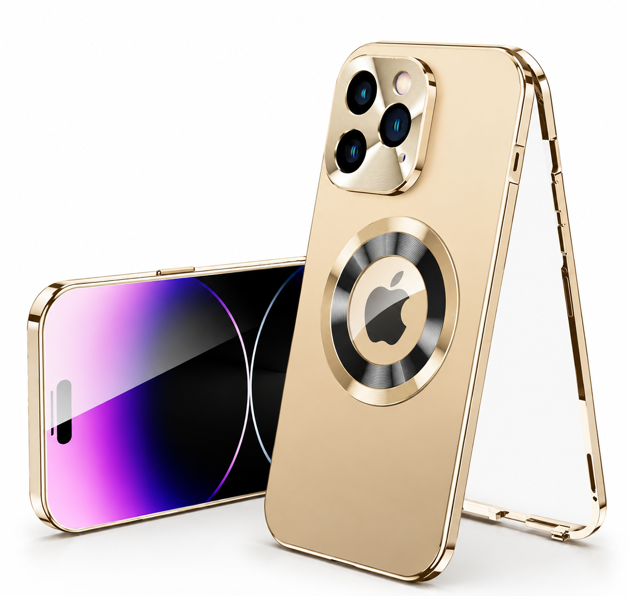 Premium Luxury iPhone Case MagSafe Compatible Double Sided Tempered Glass Privacy Cover Metal Frame Shockproof 360 Full Body Camera Protection Slim Design Finish