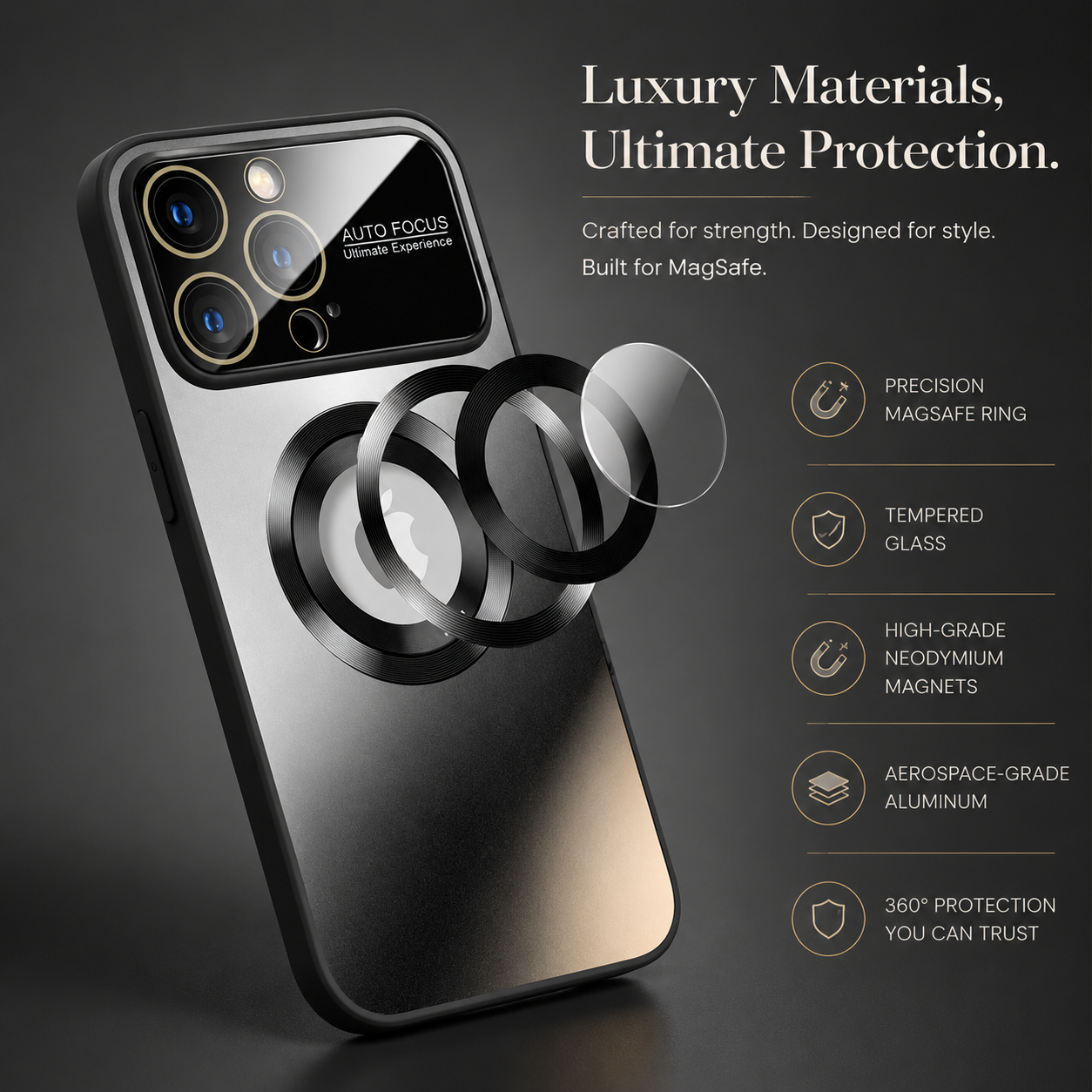 Premium Luxury iPhone Case MagSafe Compatible Electroplated Glass Cover Magnetic Shockproof Reflective Hard Back Camera Protection Slim Design Finish
