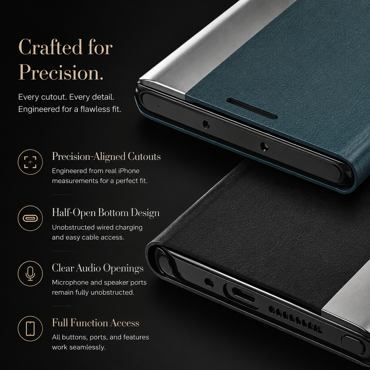 Premium Luxury iPhone Case MagSafe Compatible Flip Wallet Cover Card Holder Kickstand Magnetic Closure Shockproof Screen Protection Slim Design Finish