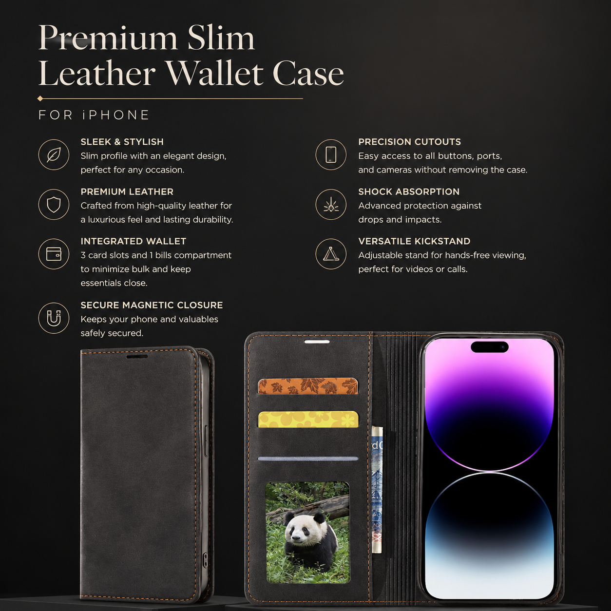 Premium Luxury iPhone Case MagSafe Compatible Flip Wallet Leather Cover Card Holder Magnetic Closure Kickstand Shockproof Camera Protection Durable Design Finish