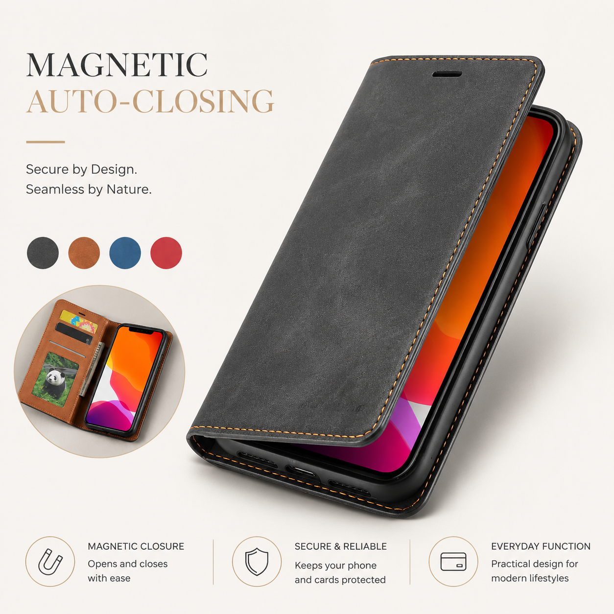Premium Luxury iPhone Case MagSafe Compatible Flip Wallet Leather Cover Card Holder Magnetic Closure Kickstand Shockproof Camera Protection Durable Design Finish