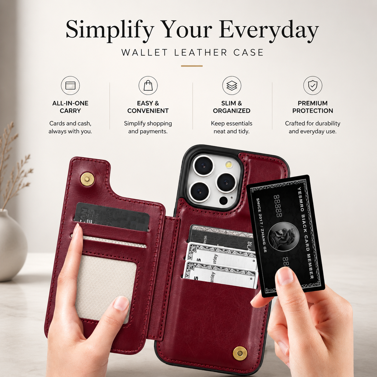 Premium Luxury iPhone Case MagSafe Compatible Flip Wallet Leather Cover RFID Blocking Card Holder Magnetic Closure Kickstand Shockproof Protective Design Finish