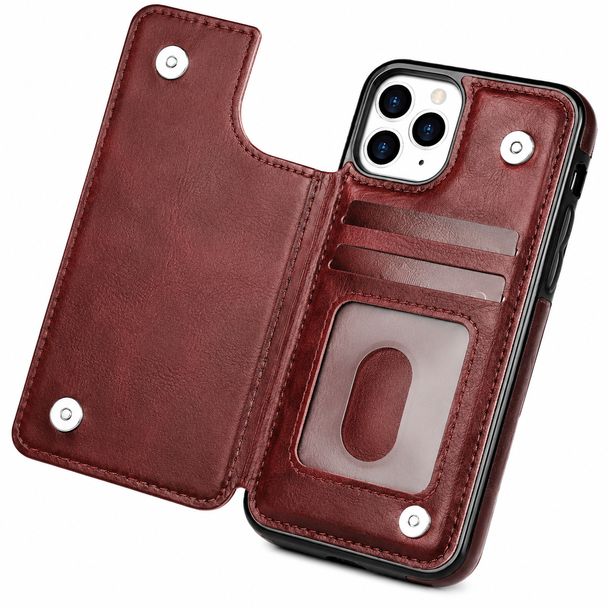 Premium Luxury iPhone Case MagSafe Compatible Flip Wallet Leather Cover RFID Blocking Card Holder Magnetic Closure Kickstand Shockproof Protective Design Finish