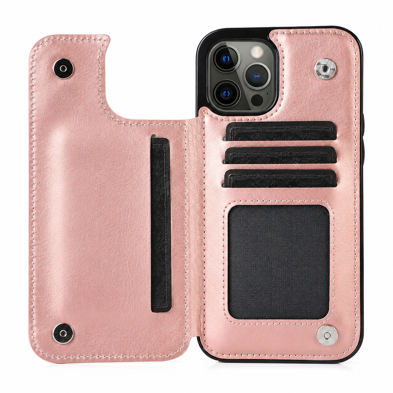 Premium Luxury iPhone Case MagSafe Compatible Flip Wallet Leather Cover RFID Blocking Card Holder Magnetic Closure Kickstand Shockproof Protective Design Finish