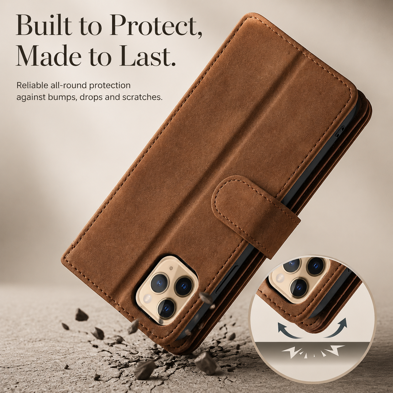 Premium Luxury iPhone Case MagSafe Compatible Flip Wallet Leather Cover Zipper Card Holder Strap Kickstand Shockproof Camera Protection Design Finish