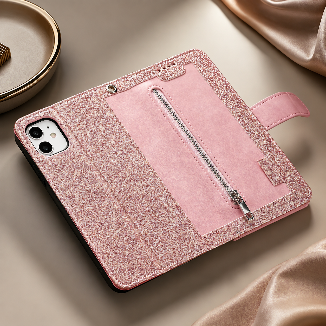 Premium Luxury iPhone Case MagSafe Compatible Flip Wallet Leather Cover Zipper Card Holder Strap Kickstand Shockproof Camera Protection Design Finish