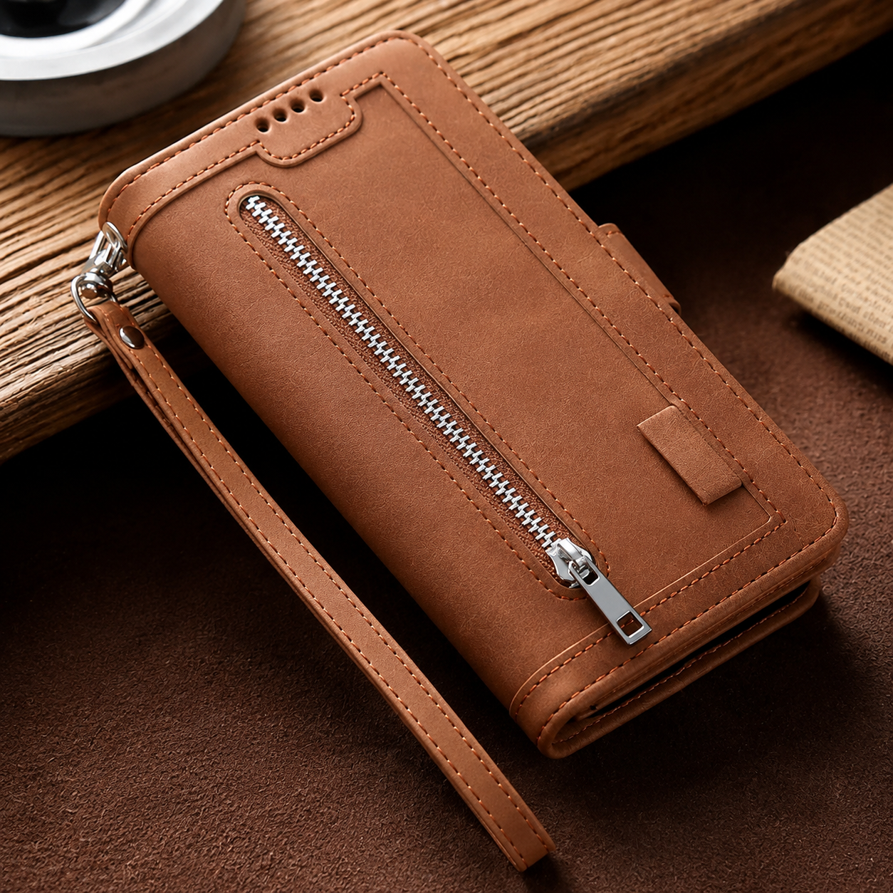 Premium Luxury iPhone Case MagSafe Compatible Flip Wallet Leather Cover Zipper Card Holder Strap Kickstand Shockproof Camera Protection Design Finish