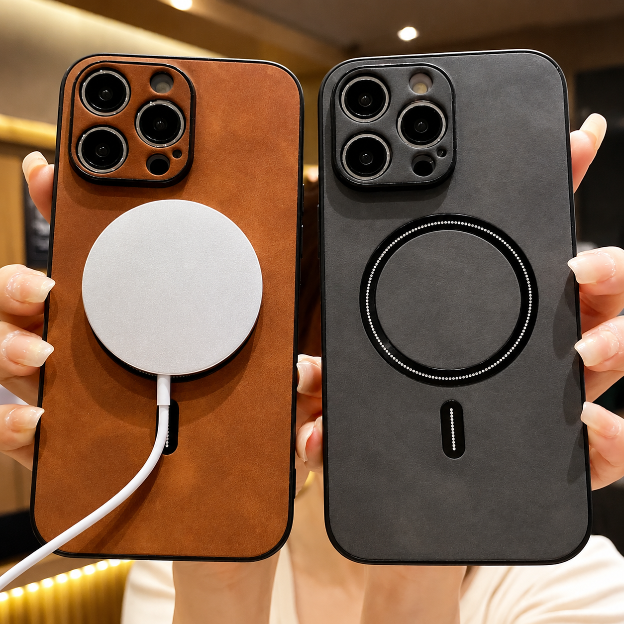 Premium Luxury iPhone Case MagSafe Compatible Genuine Leather Cover Magnetic Shockproof Camera Protection Slim Protective Durable Design Finish