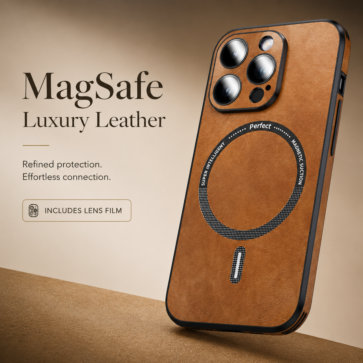Premium Luxury iPhone Case MagSafe Compatible Genuine Leather Cover Magnetic Shockproof Camera Protection Slim Protective Durable Design Finish