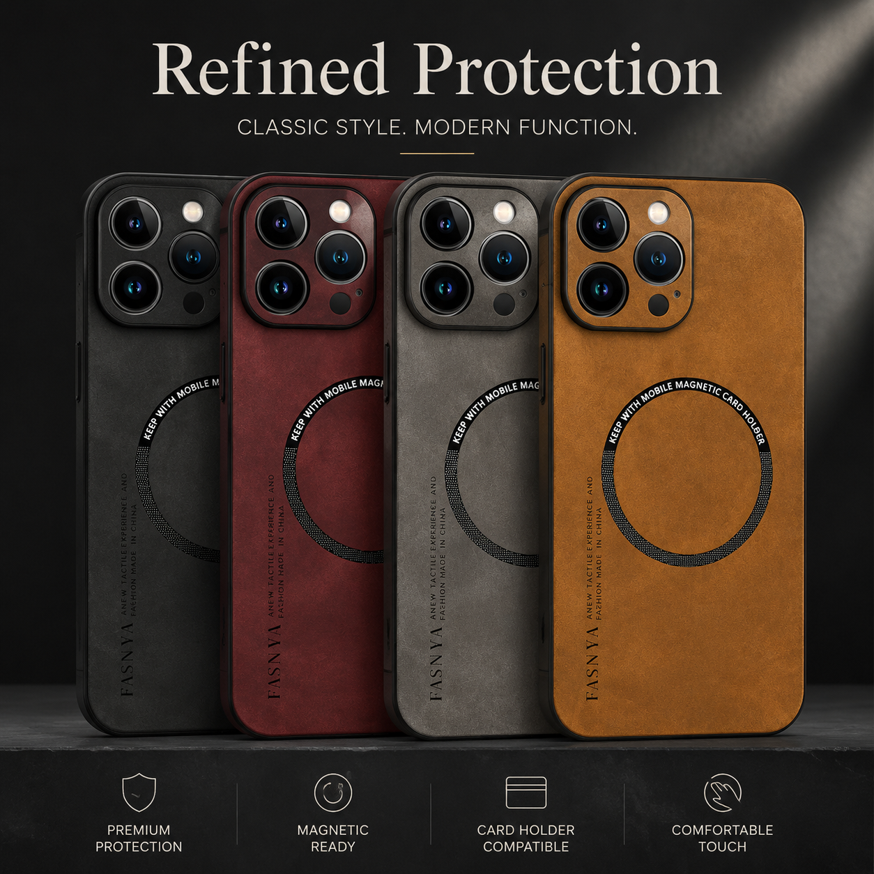 Premium Luxury iPhone Case MagSafe Compatible Genuine Leather Cover Magnetic Shockproof Camera Protection Slim Protective Durable Design Finish