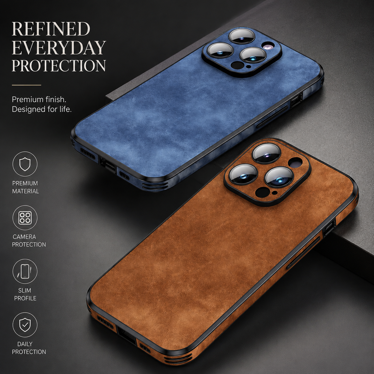 Premium Luxury iPhone Case MagSafe Compatible Genuine Leather Cover Shockproof Camera Lens Protection Slim Protective Durable Design Finish Style