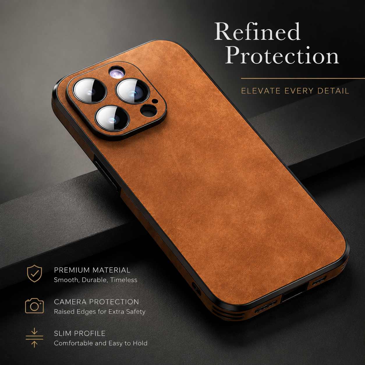 Premium Luxury iPhone Case MagSafe Compatible Genuine Leather Cover Shockproof Camera Lens Protection Slim Protective Durable Design Finish Style
