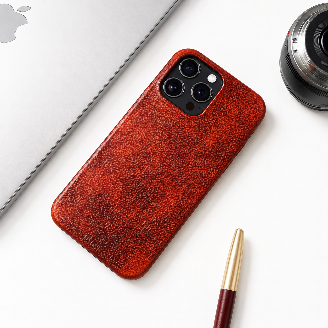 Premium Luxury iPhone Case MagSafe Compatible Genuine Leather Cover Strap Design Shockproof Camera Protection Slim Carry Durable Design Finish