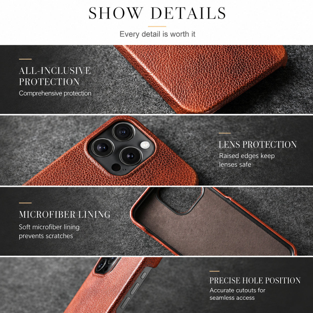 Premium Luxury iPhone Case MagSafe Compatible Genuine Leather Cover Strap Design Shockproof Camera Protection Slim Carry Durable Design Finish