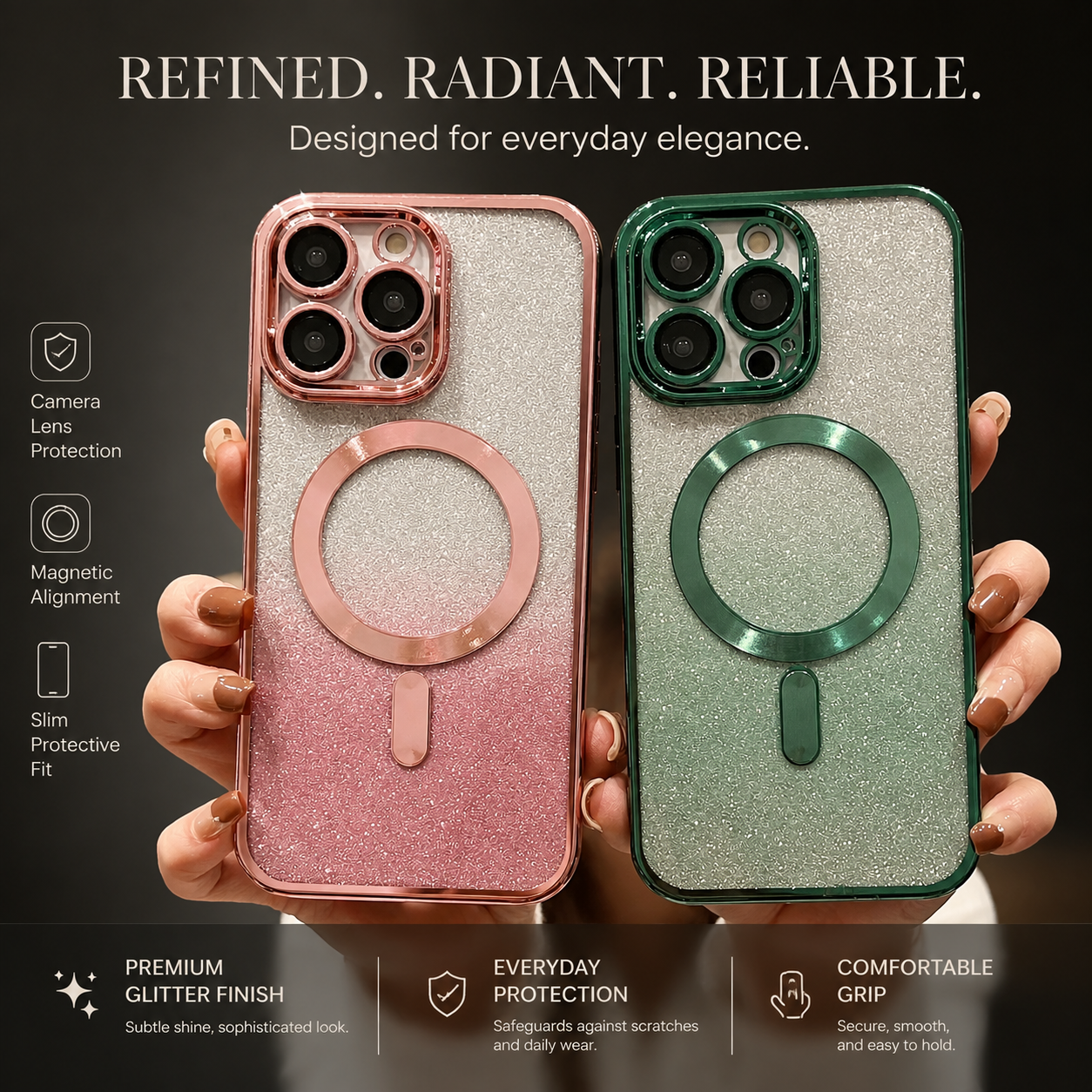 Premium Luxury iPhone Case MagSafe Compatible Gradient Glitter Crossbody Strap TPU Cover Camera Lens Protection Shockproof Slim Design Finish