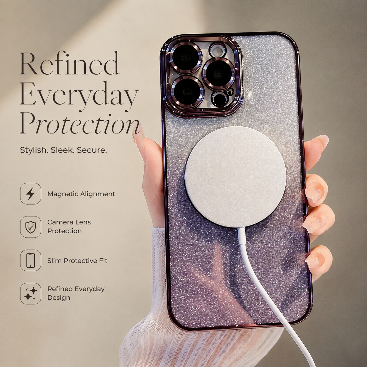 Premium Luxury iPhone Case MagSafe Compatible Gradient Glitter Crossbody Strap TPU Cover Camera Lens Protection Shockproof Slim Design Finish