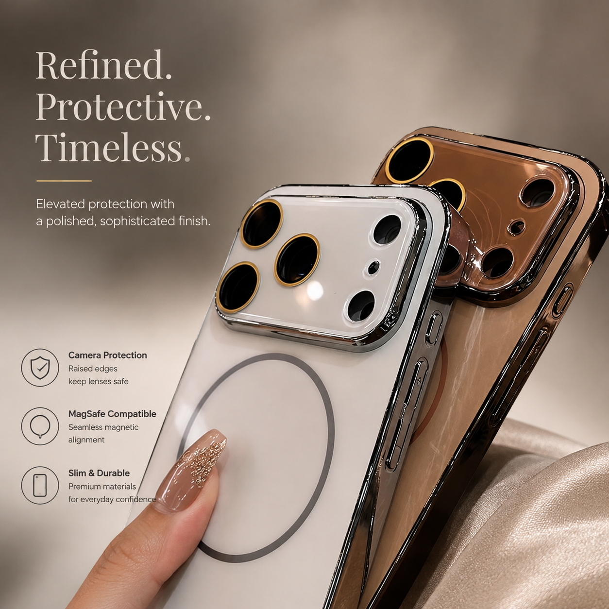 Premium Luxury iPhone Case MagSafe Compatible Hard PC Cover Tempered Glass Camera Protection Shockproof Anti Fingerprint Color Collision Durable Design