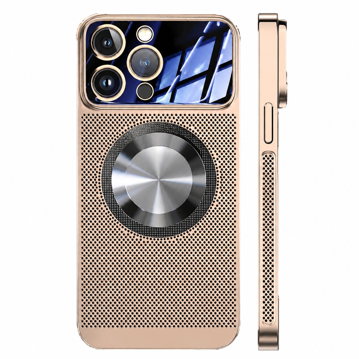 Premium Luxury iPhone Case MagSafe Compatible Heat Dissipation Metal Frame Cover Shockproof Camera Protection Electroplated Mesh Slim Durable Design Finish