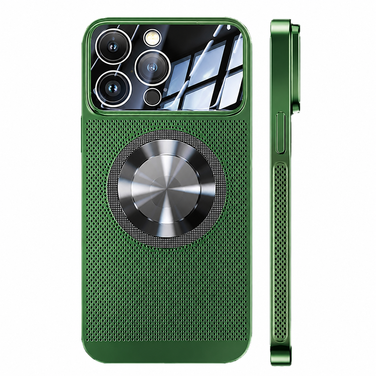 Premium Luxury iPhone Case MagSafe Compatible Heat Dissipation Metal Frame Cover Shockproof Camera Protection Electroplated Mesh Slim Durable Design Finish