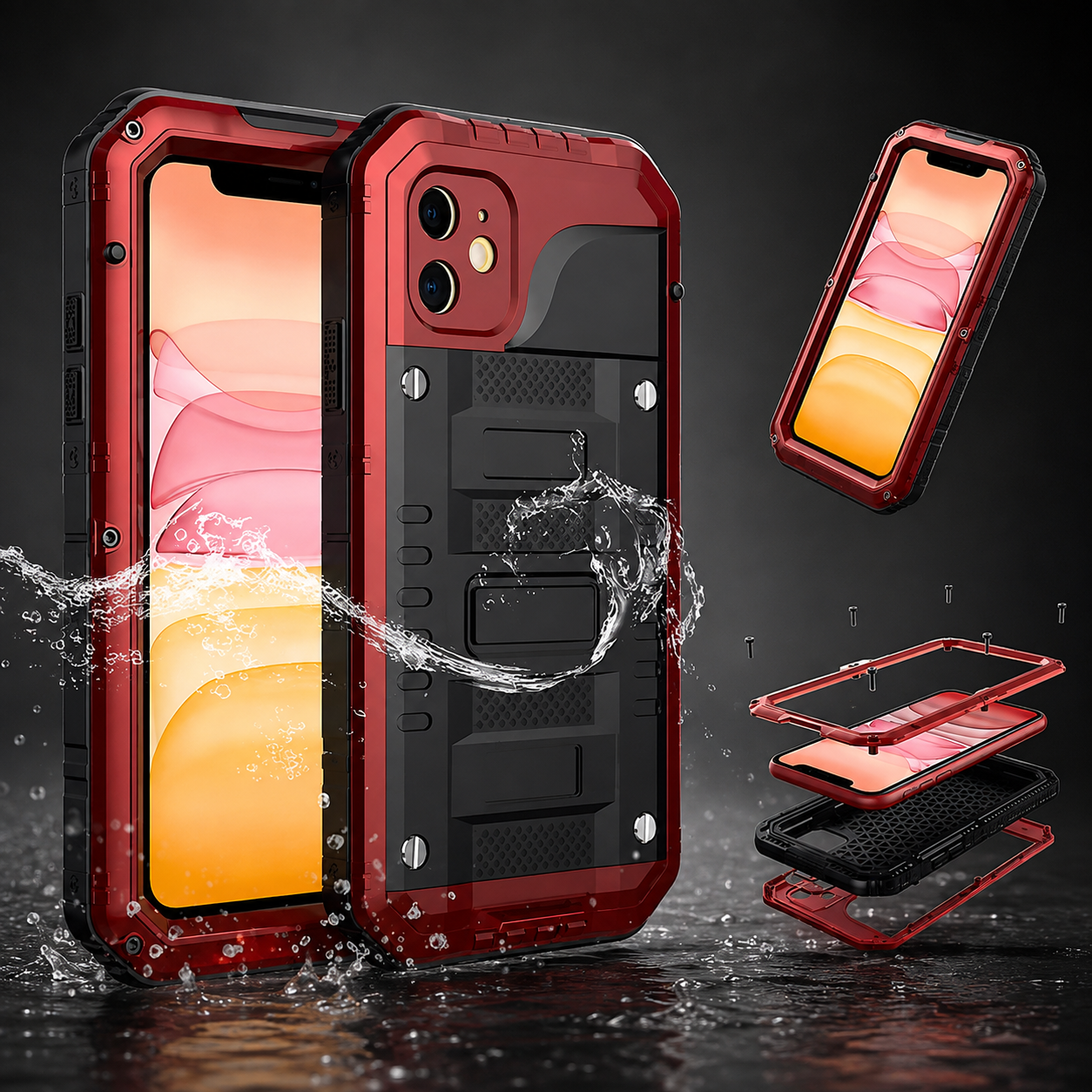 Premium Luxury iPhone Case MagSafe Compatible IP68 Waterproof Aluminum Armor Cover Shockproof Full Body Protection Camera Lens Guard Rugged Design Finish