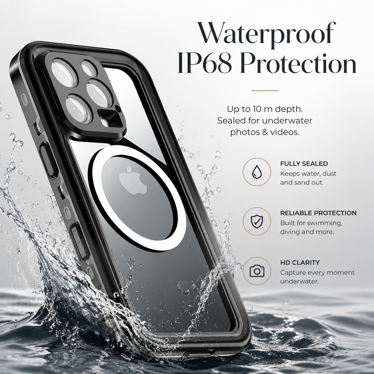 Premium Luxury iPhone Case MagSafe Compatible IP68 Waterproof Cover 360 Full Body Sealed Shockproof Camera Lens Protection Dustproof Durable Design