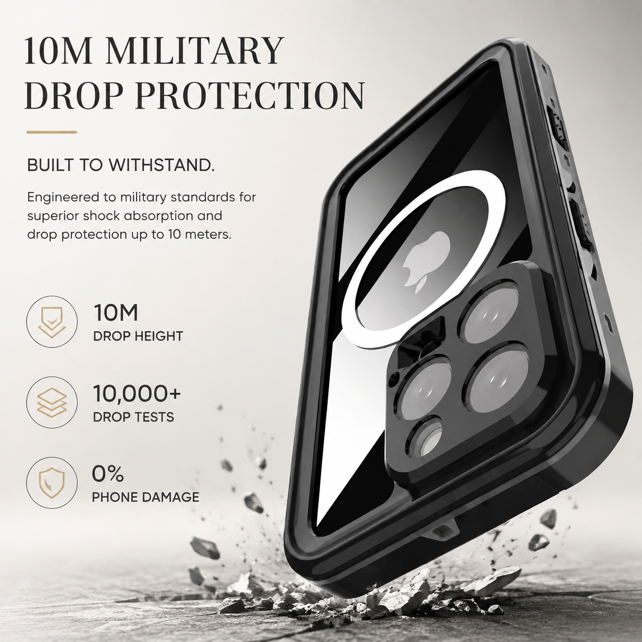 Premium Luxury iPhone Case MagSafe Compatible IP68 Waterproof Cover 360 Full Body Sealed Shockproof Camera Lens Protection Dustproof Durable Design