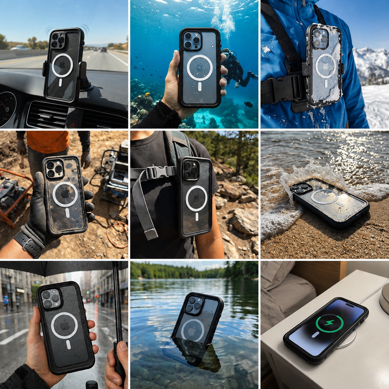 Premium Luxury iPhone Case MagSafe Compatible IP68 Waterproof Cover 360 Full Body Sealed Shockproof Camera Lens Protection Dustproof Durable Design