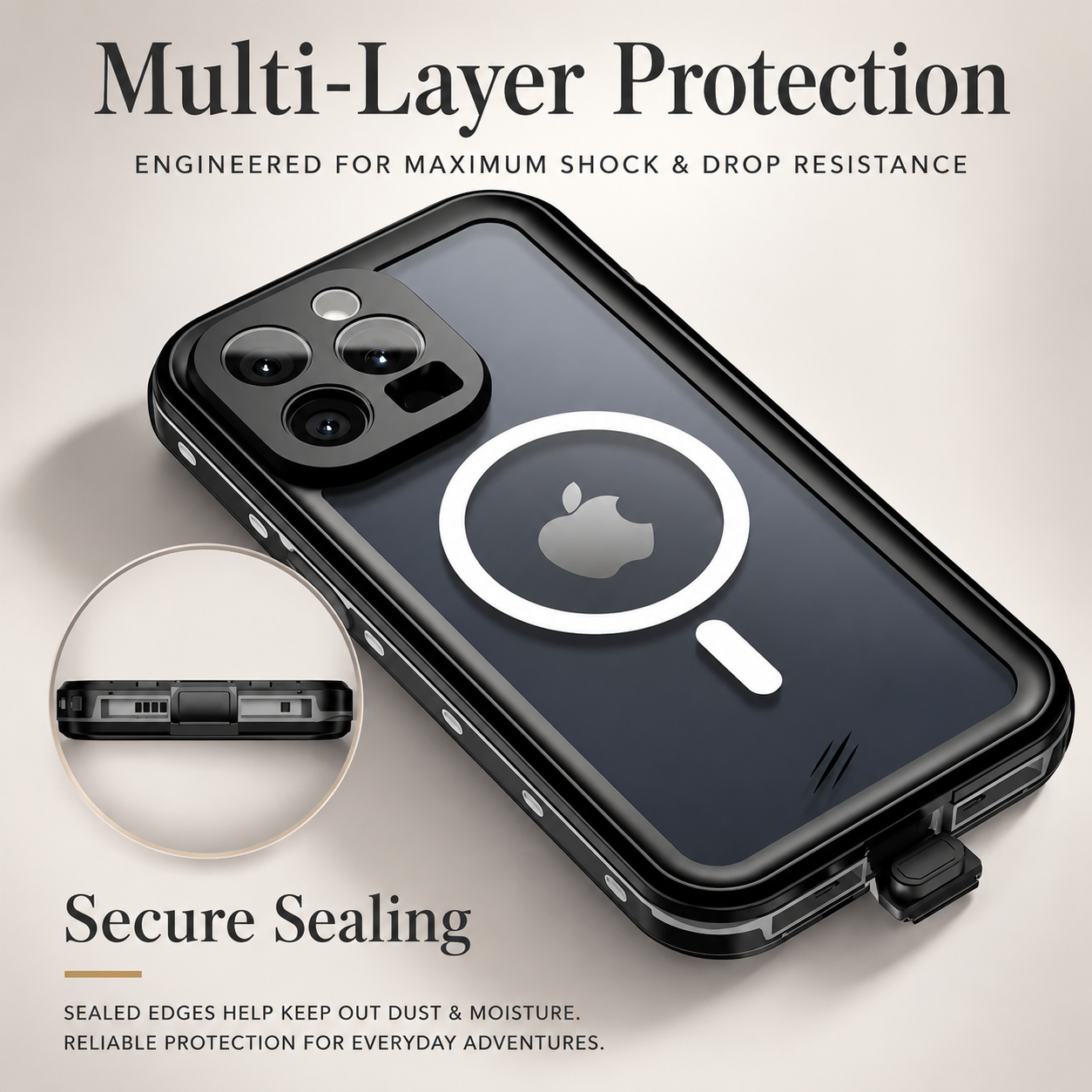 Premium Luxury iPhone Case MagSafe Compatible IP68 Waterproof Cover 360 Full Body Sealed Shockproof Camera Lens Protection Dustproof Durable Design