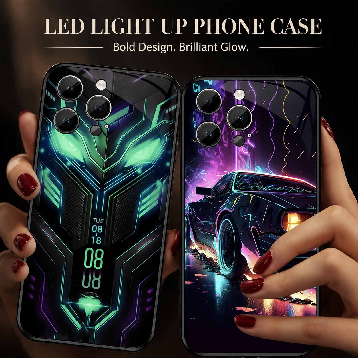 Premium Luxury iPhone Case MagSafe Compatible LED Notification Light Cover Mecha Design Shockproof Camera Protection Ultra Thin Durable Design Finish