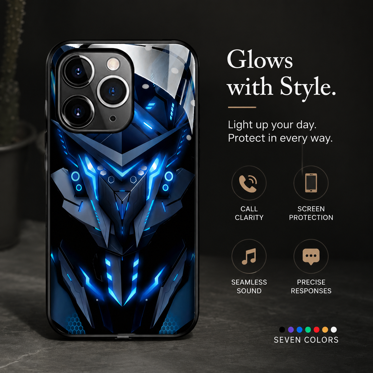 Premium Luxury iPhone Case MagSafe Compatible LED Notification Light Cover Mecha Design Shockproof Camera Protection Ultra Thin Durable Design Finish
